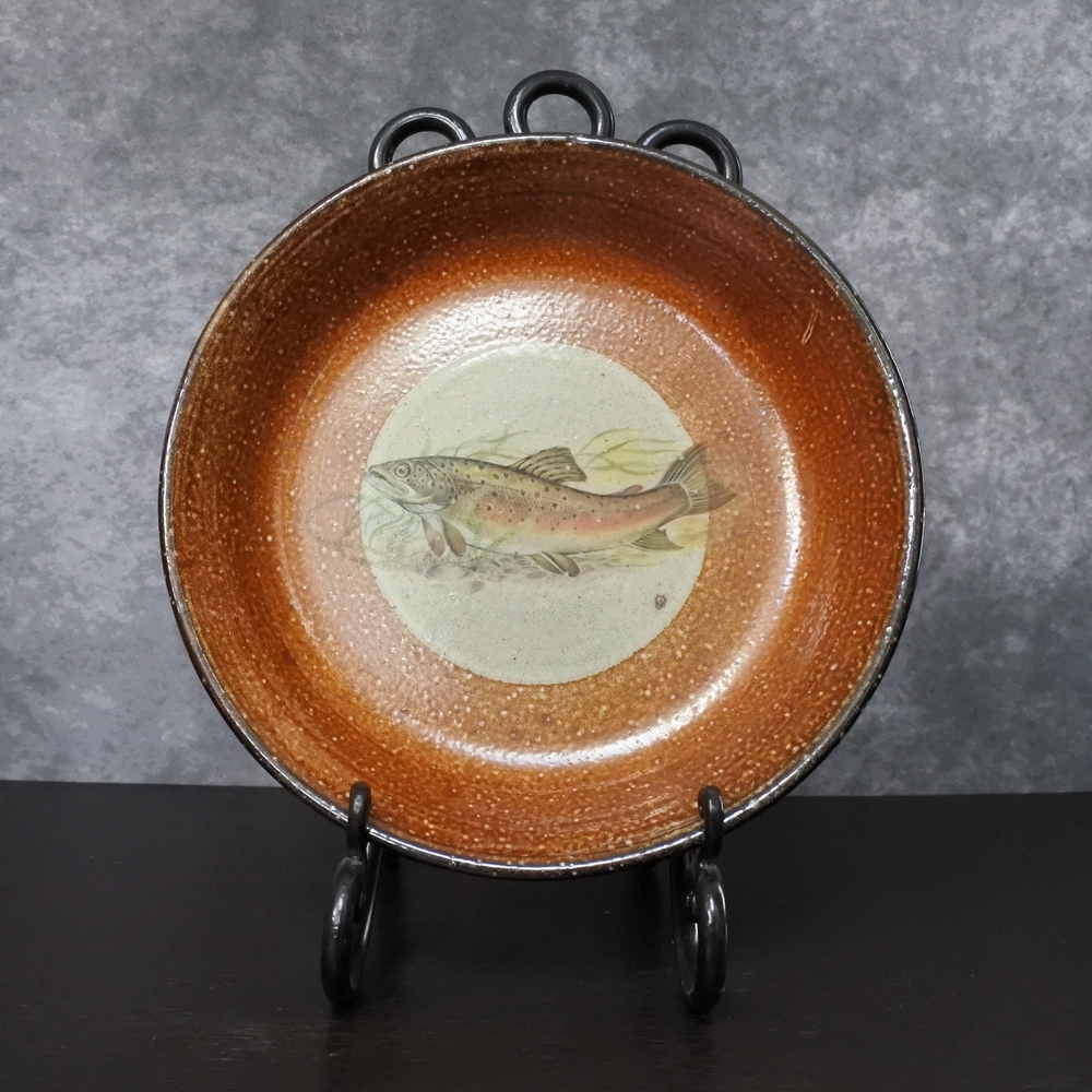 Vintage Monroe Salt Works Trout Fish Art Pottery Serving Plate Dish